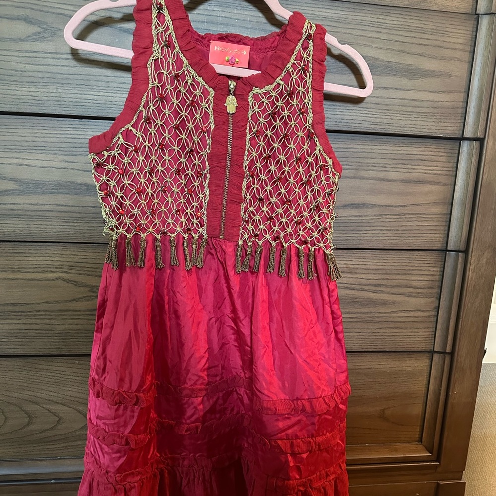 Elegant Manoush Paris designer Red silk and Gold Women’s Dress